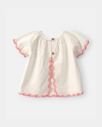 Baby Girl 2-Piece Solid Linen Short-Sleeve Overall Set - White