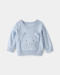 Baby Boy Elephant Terry Pullover Sweatshirt - Blue