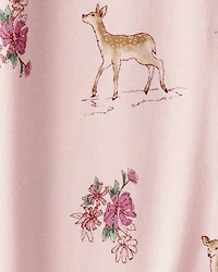 Baby Girl Deer & Floral Print PurelySoft Long-Sleeve 2-Way Zip 1-Piece pyjamas - Pink