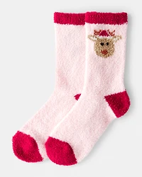 Kid Reindeer Crew Socks - Pink