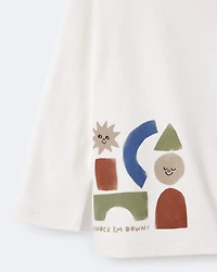 Toddler Long-Sleeve Pocket Relaxed Graphic Tee with Shapes - Cream