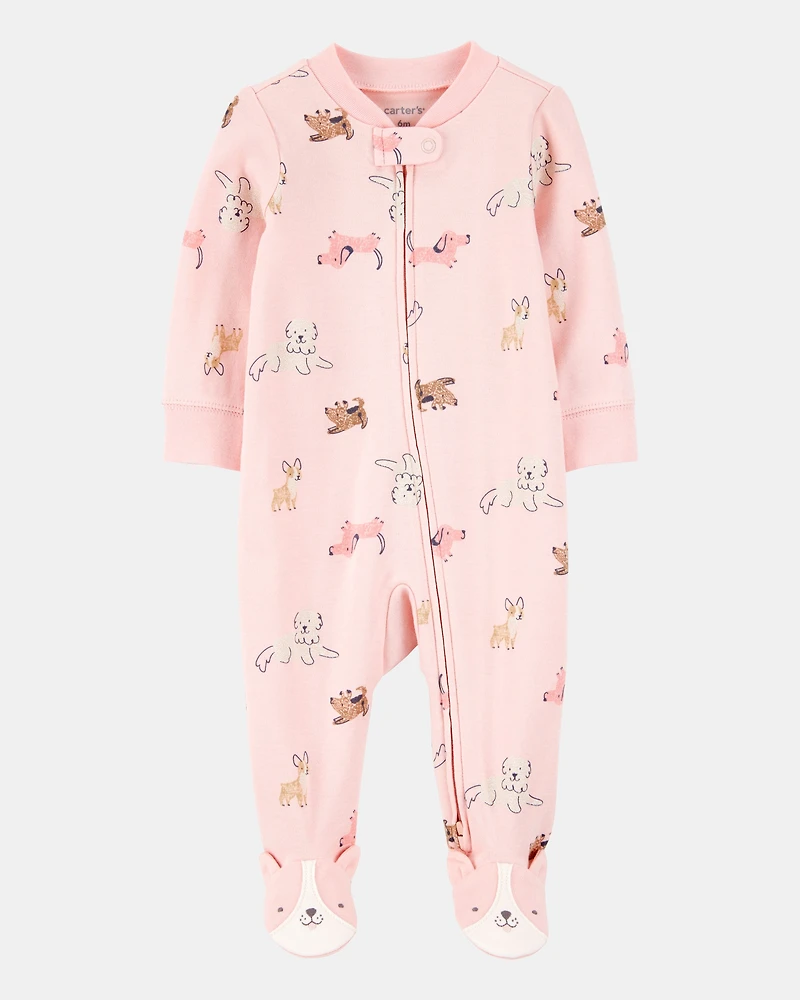 Baby Girl Dog Print 2-Way Zip Cotton Sleeper pyjamas