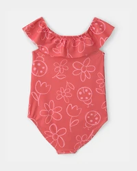 Toddler Girl  Floral 1-Piece Swimsuit - Red
