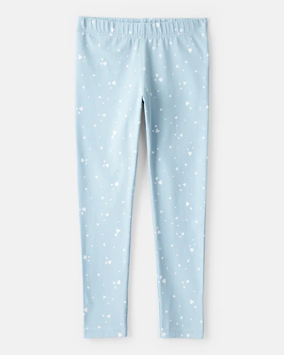 Girls Heart Print Pull-On Stretch Leggings - Blue