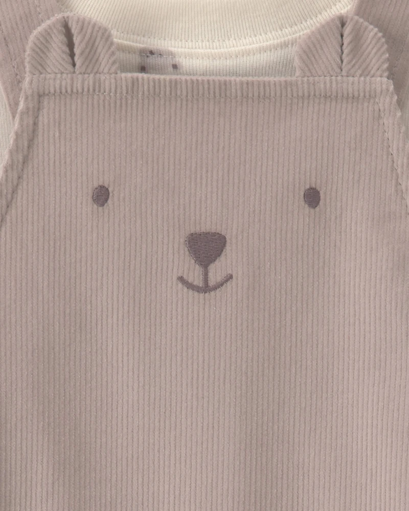 Baby Boy 2-Piece Bear Corduroy Overall Set - Brown