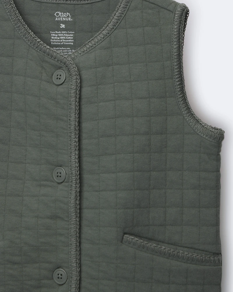 Toddler Girl Quilted Vest - Olive