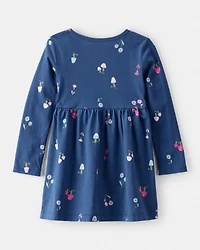 Toddler Girl Mushroom Print Long-Sleeve Cotton Dress - Blue