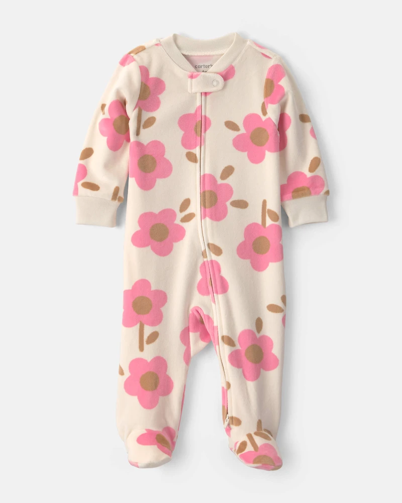 Baby Girl Floral 2-Way Zip Sleeper - Cream