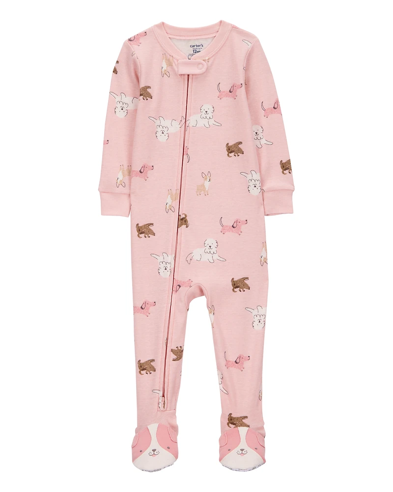 Toddler Girl 1-Piece Dog 100% Snug Fit Cotton Footie Pyjamas