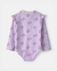 Baby Girl Sea Animal 1-Piece Rashguard Swimsuit - Purple