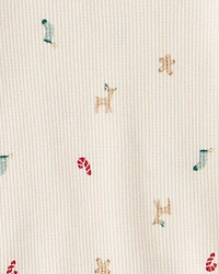 Toddler Christmas Print Cotton Long-Sleeve Snug Fit 2-Piece pyjamas - White