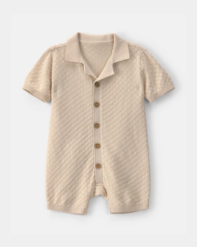 Baby Boy Button-Down Short-Sleeve Romper - Ivory