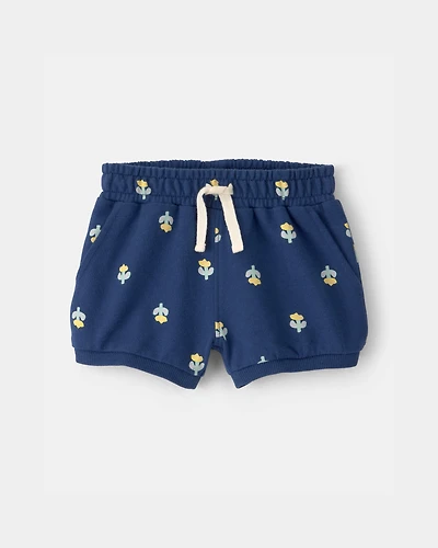 Baby Girl Floral French Terry Shorts - Blue