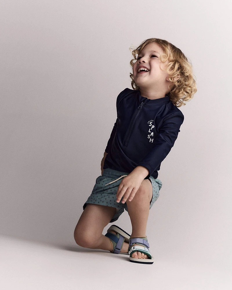 Toddler Boy 'Splish Splash' Half-Zip Long-Sleeve Rashguard - Navy