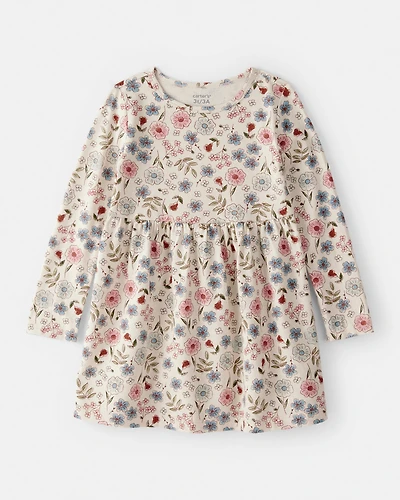 Toddler Girl Floral Long-Sleeve Knit Dress - Cream