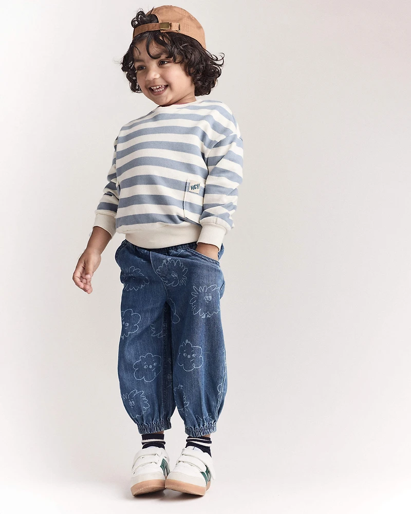Toddler 'Hey!' Striped Otter Sweatshirt™ with Pockets - Blue/Cream