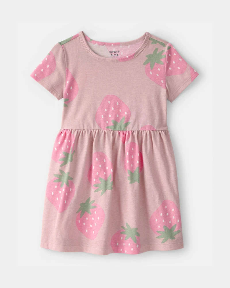 Toddler Girl Strawberry Short-Sleeve Dress - Pink