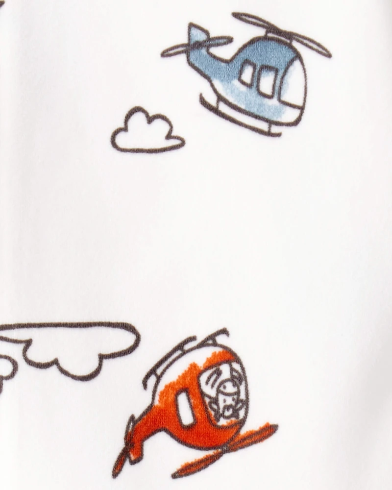 Toddler Boy Helicopter Print DreamPlush Snug Fit Long-Sleeve 2-Way Zip 1-Piece Pyjamas - White