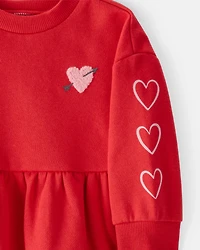 Baby Girl Heart Fleece Long-Sleeve Dress - Red