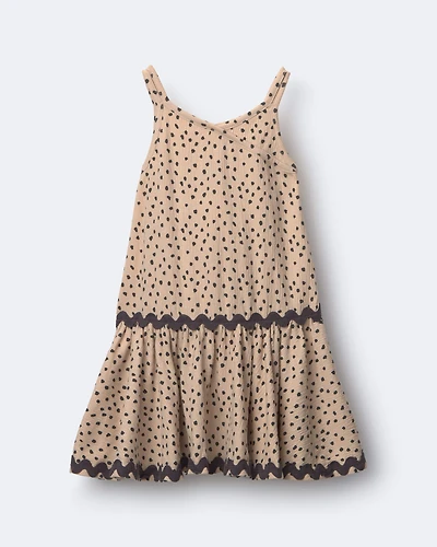 Toddler Girl Ric-Rac Drop-Waist Peplum Dress Dot Print - Khaki
