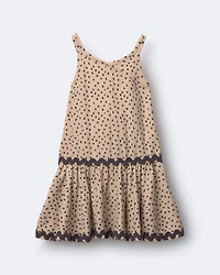 Toddler Girl Ric-Rac Drop-Waist Peplum Dress Dot Print - Khaki