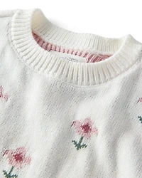 Baby Girl 2-Piece Organic Cotton Sweater Knit Set Cosmos Garden Print