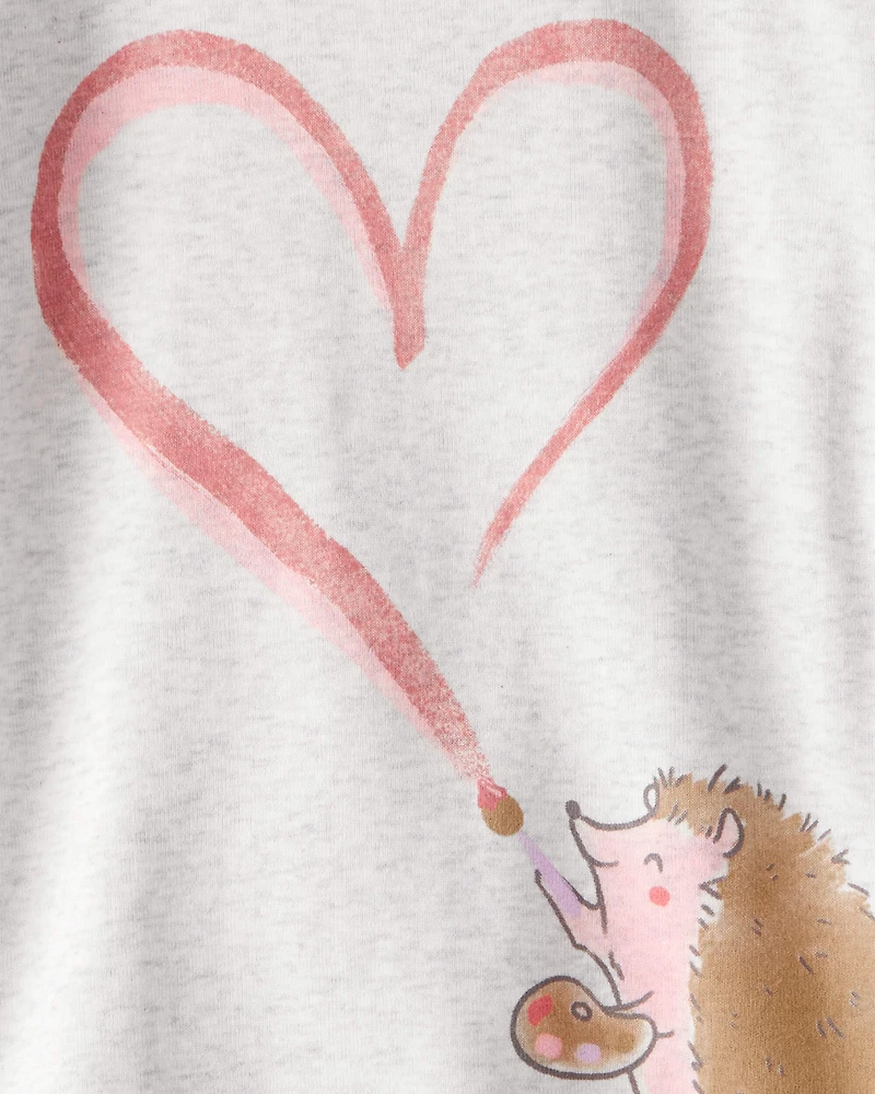 Toddler Girl Hedgehog Print Cotton Long-Sleeve 4-Piece Pyjamas - Pink/Orange