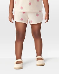 Toddler Strawberry Print Waffle Knit Shorts - Ivory