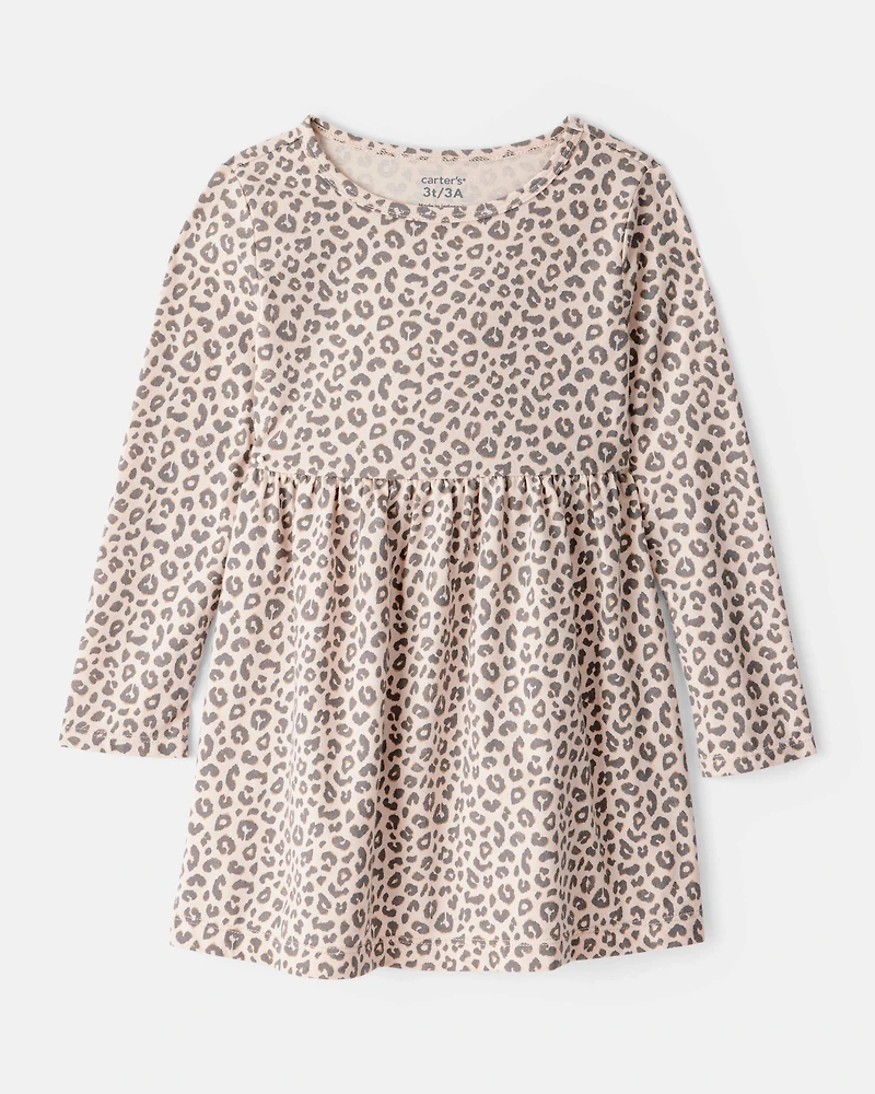 Toddler Girl Leopard Print Long-Sleeve Dress - Brown