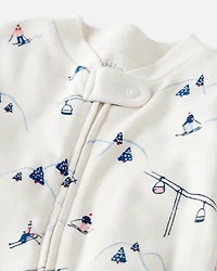 Baby Organic Cotton Sleep & Play Pyjamas Snowy Slopes Print