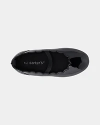 Toddler Girl Scallop Edge Shiny Dress Shoes - Black