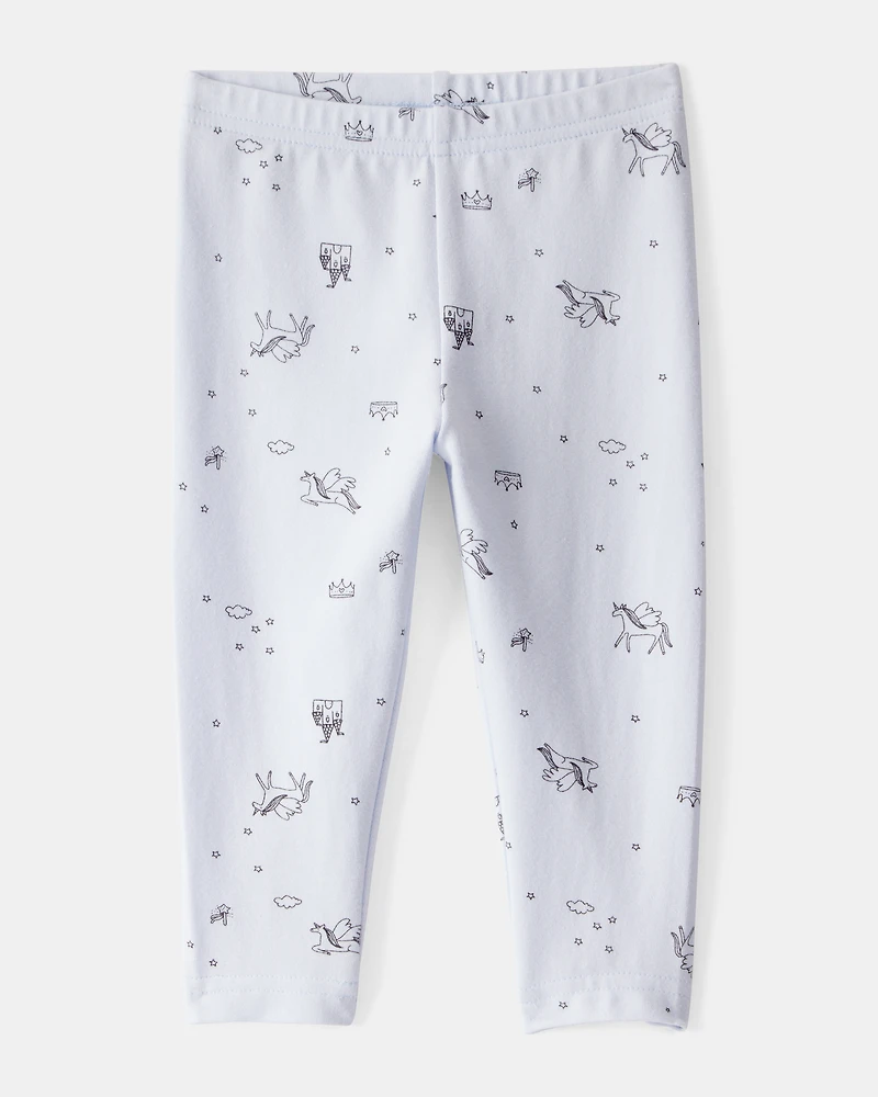 Baby Girl Printed Cotton Pull-On Stretch Leggings - Blue