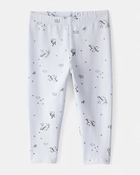 Baby Girl Printed Cotton Pull-On Stretch Leggings - Blue