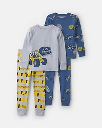 Baby Boy 4-Piece Construction 100% Cotton Snug Fit Pyjama Set - Blue