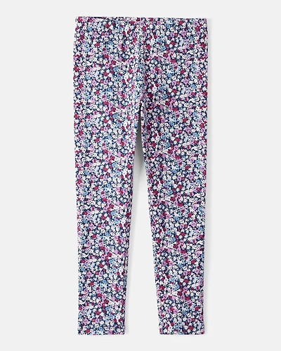 Girls Floral Cotton Pull-On Stretch Leggings