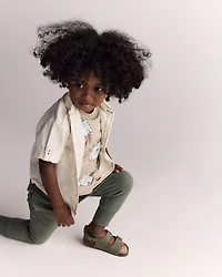 Toddler Boy Button-Down Short Sleeve Shirt - Cream