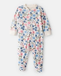 Baby Girl Flowers Print 100% Cotton Long-Sleeve Snug Fit Sleeper - White