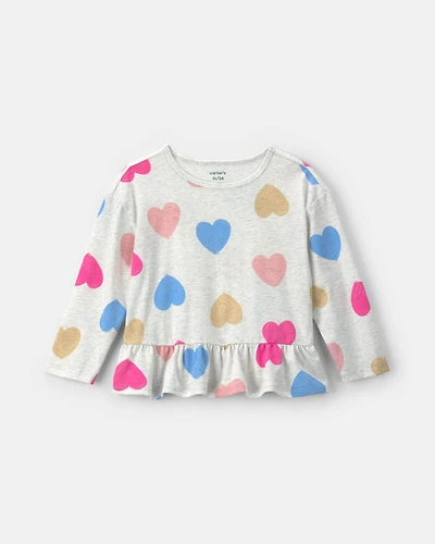 Toddler Girl Heart Long-Sleeve Top - Grey