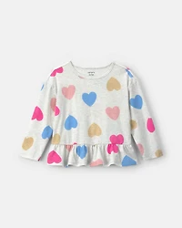 Toddler Girl Heart Long-Sleeve Top - Grey