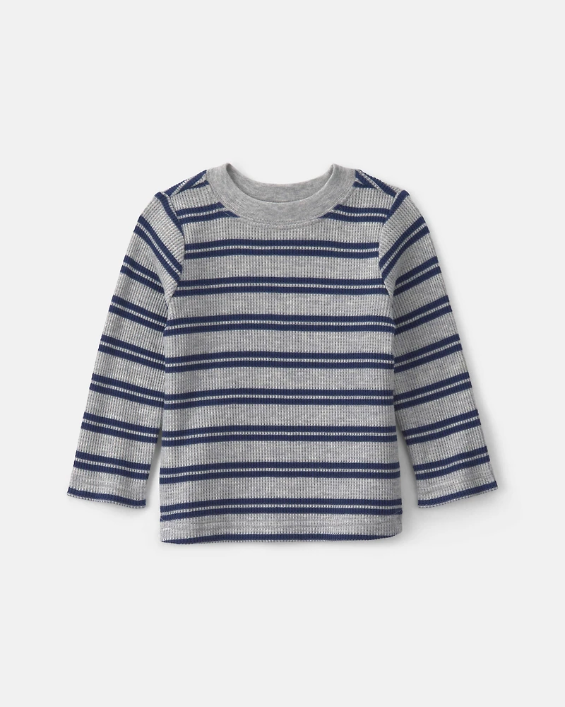 Baby Boy 2-Piece Striped Sports Thermal Overall Set - Navy