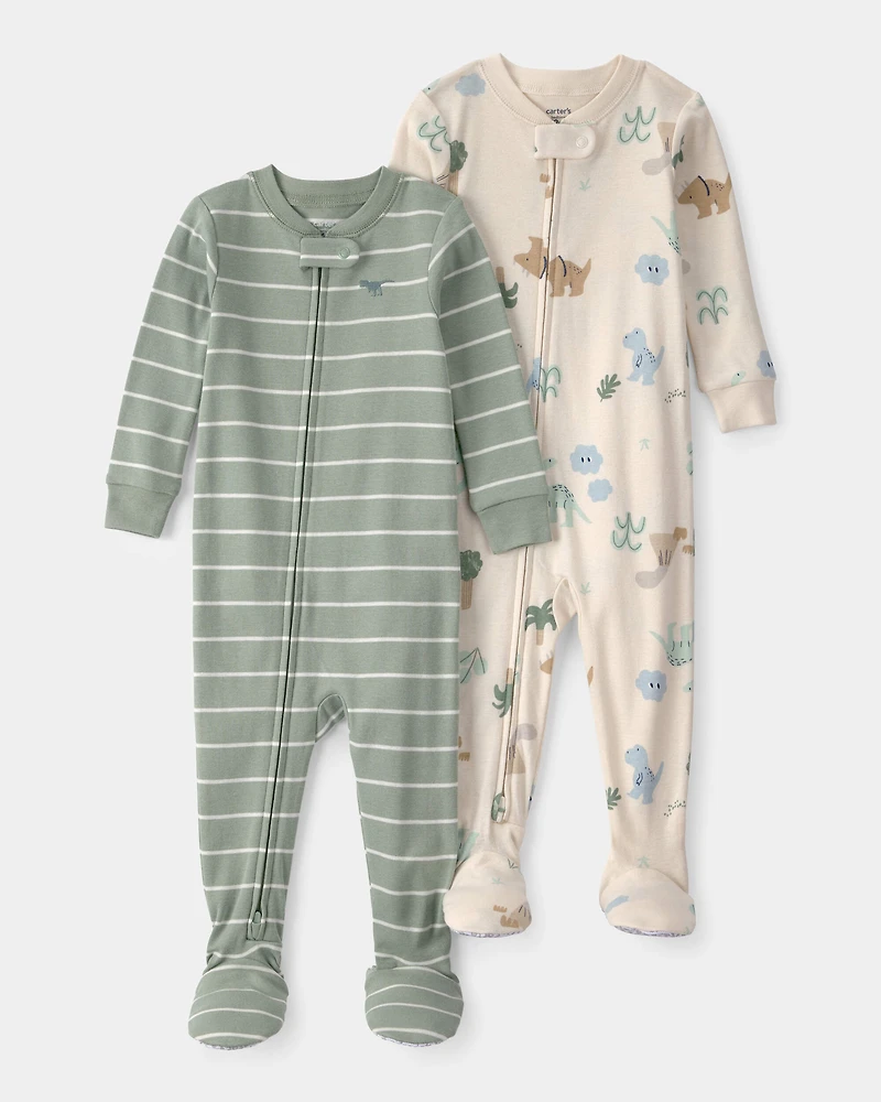 Toddler 2-Pack Dinosaur Snug Fit 1-Piece Pyjama - Green/Cream