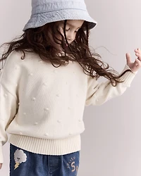 Toddler Girl Popcorn Sweater - Cream
