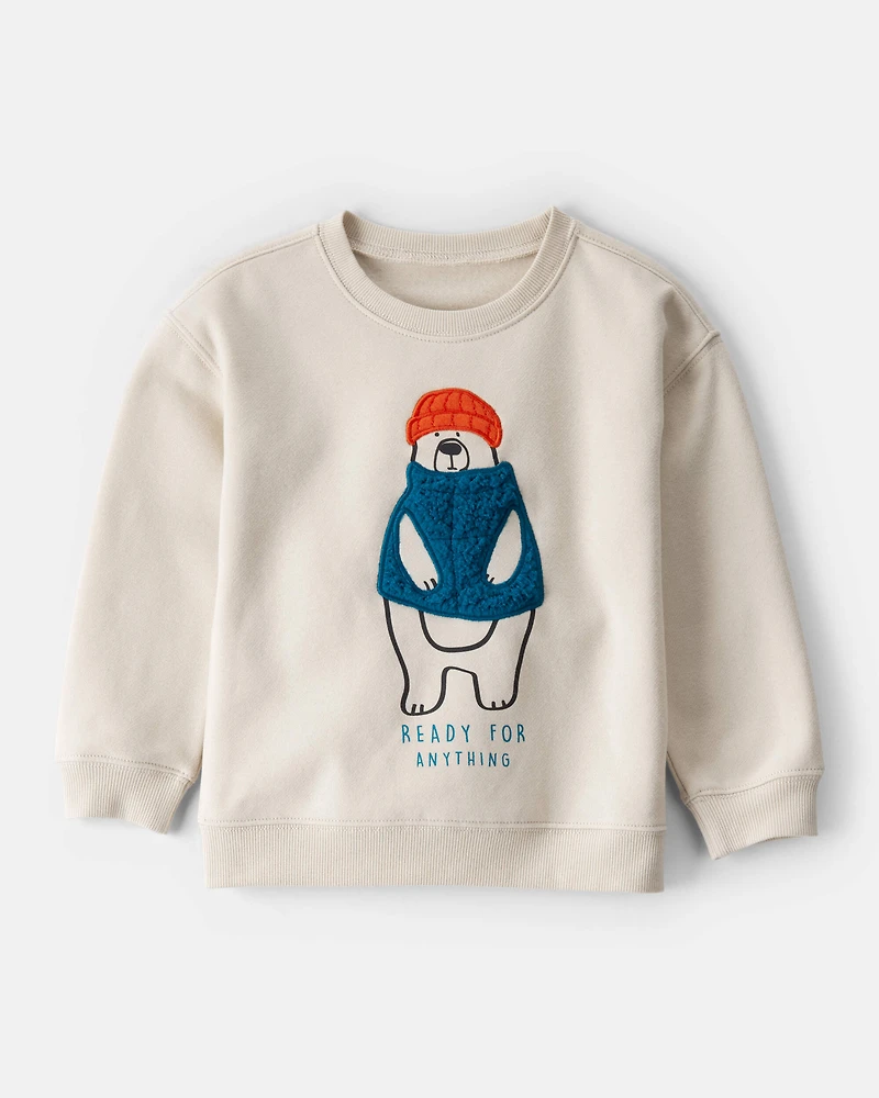 Toddler Boy DayDream Fleece Bear Pullover Sweatshirt - Cream