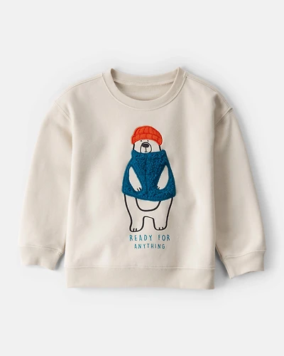 Toddler Boy DayDream Fleece Bear Pullover Sweatshirt - Cream