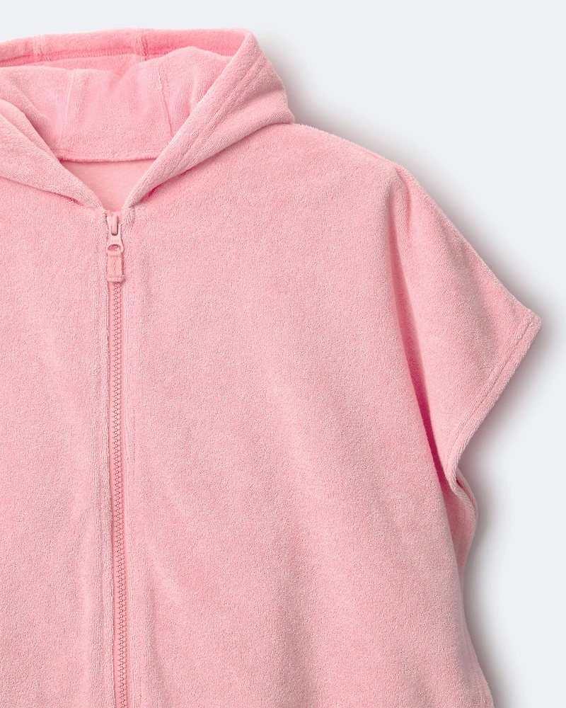 Toddler Girl French Terry Hooded Poncho Towel - Light Pink