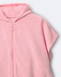 Toddler Girl French Terry Hooded Poncho Towel - Light Pink