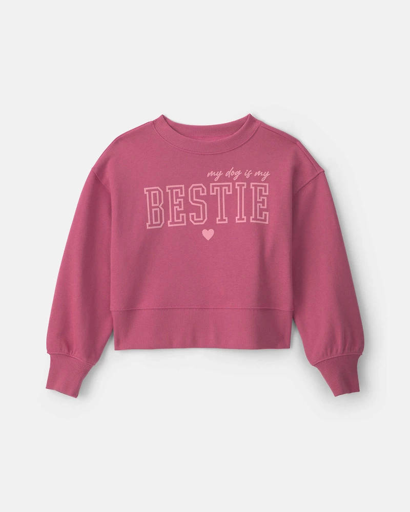 Girls 'Bestie' French Terry Long-Sleeve Pullover Sweatshirt - Pink