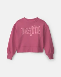 Girls 'Bestie' French Terry Long-Sleeve Pullover Sweatshirt - Pink