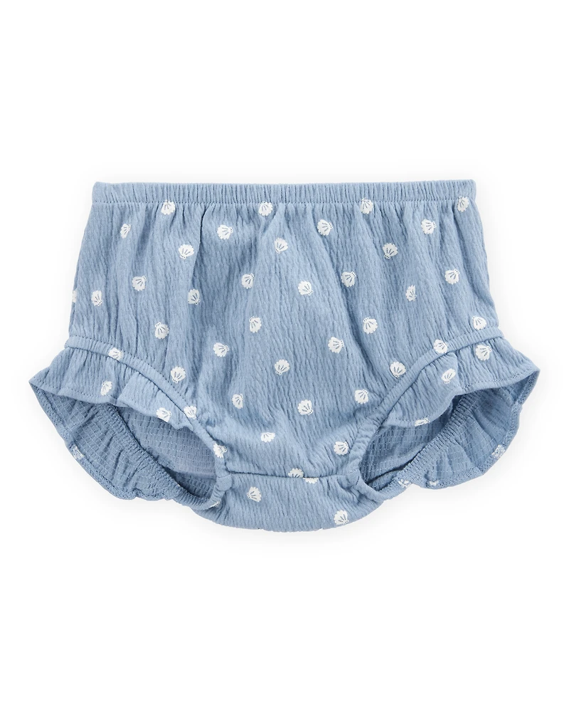 Baby Girl 3-Piece Shell Print Outfit Set - Blue/White