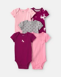 Baby Girl 5-Pack Unicorn Short-Sleeve Bodysuits
